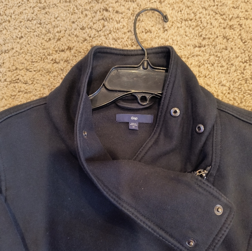 Gap Heavy Knit Black Moto Jacket Snap Collar